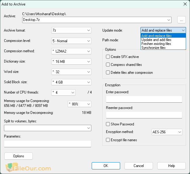7-Zip add archive screenshot 7-Zip add archive screenshot
