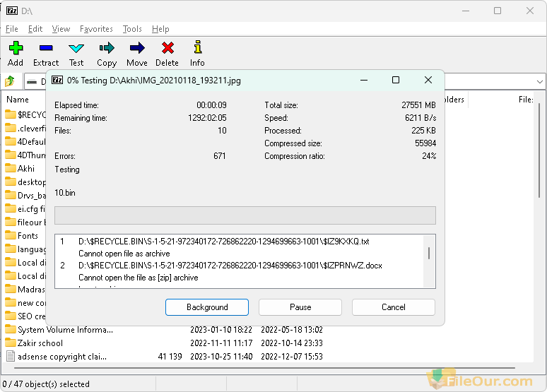 Zrzut ekranu testowego 7-Zip