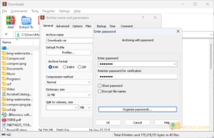 Zrzut ekranu zabezpieczeń WinRAR