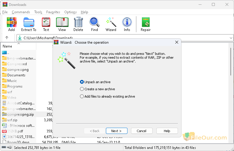 WinRAR উইজার্ড স্ক্রিনশট