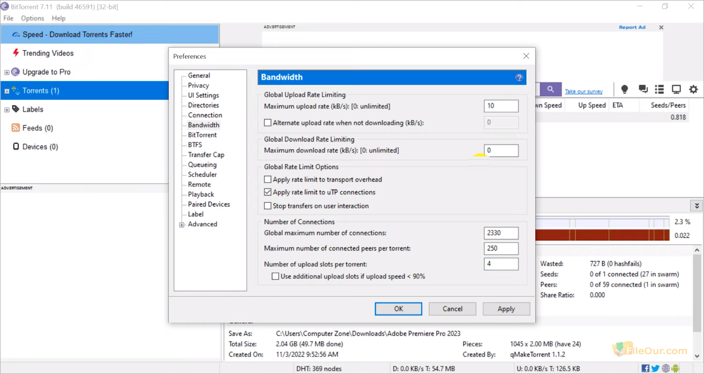 BitTorrent best settings screenshot