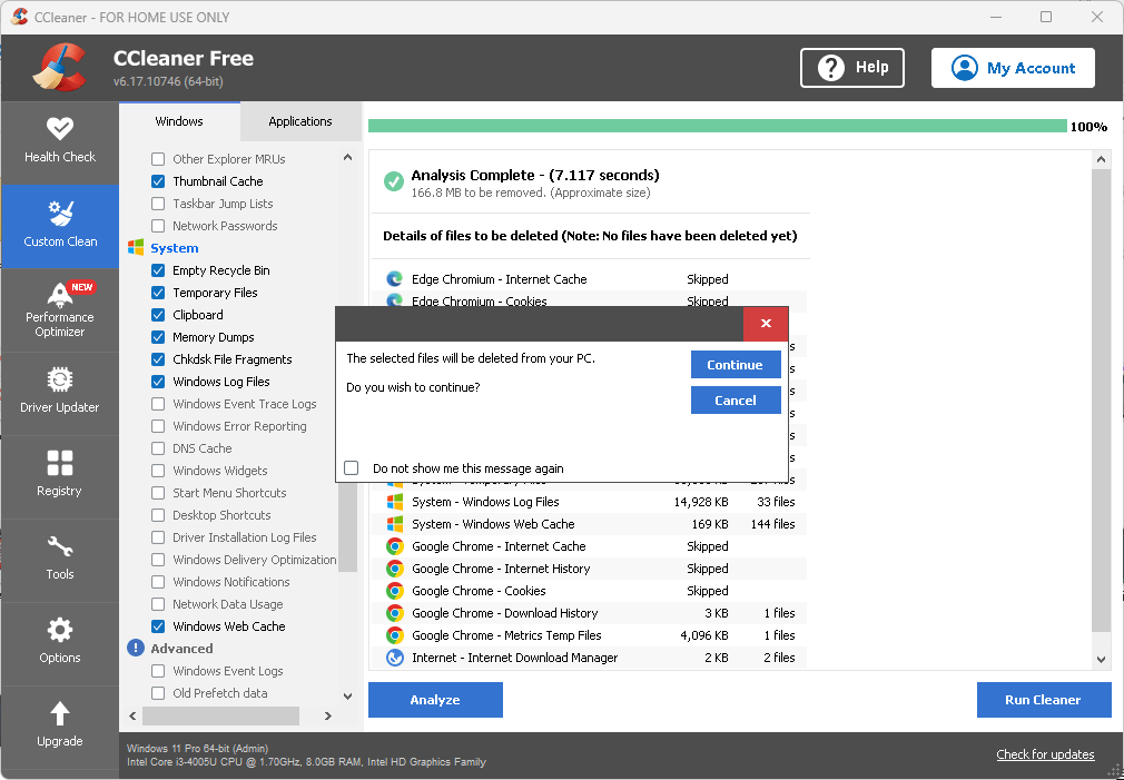 Nettoyeur personnalisé CCleaner