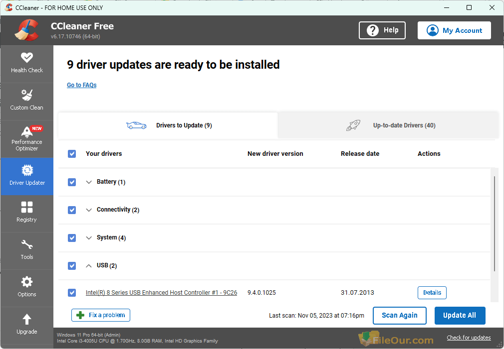 Mise à jour du pilote CCleaner