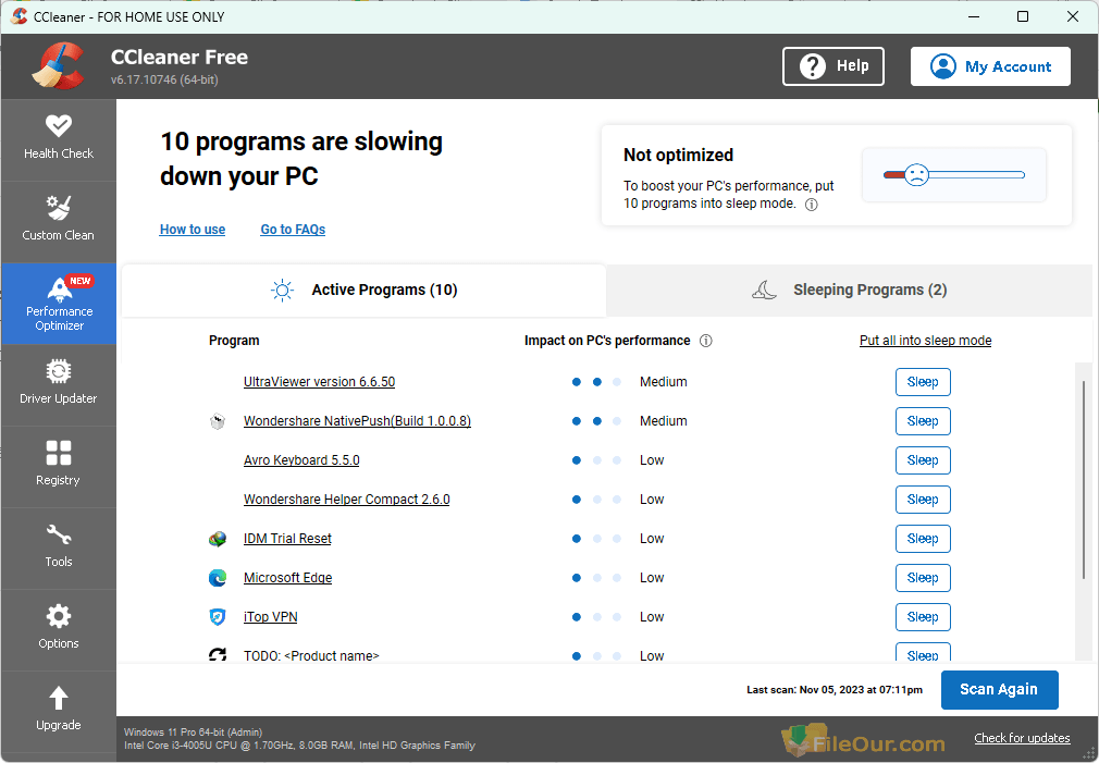 CCleaner प्रदर्शन अनुकूलक