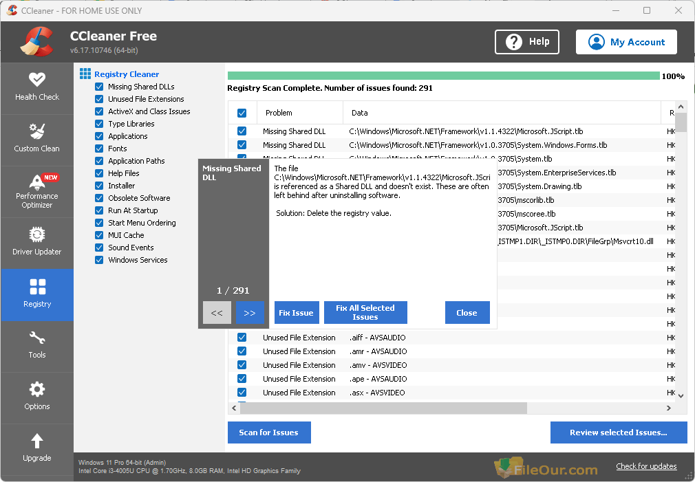 CCleaner registrni tozalash vositasi