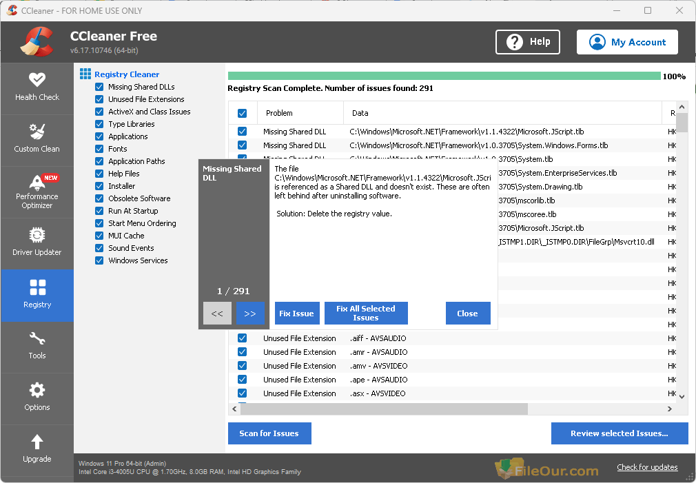 CCleaner Pulitore del Registro di sistema