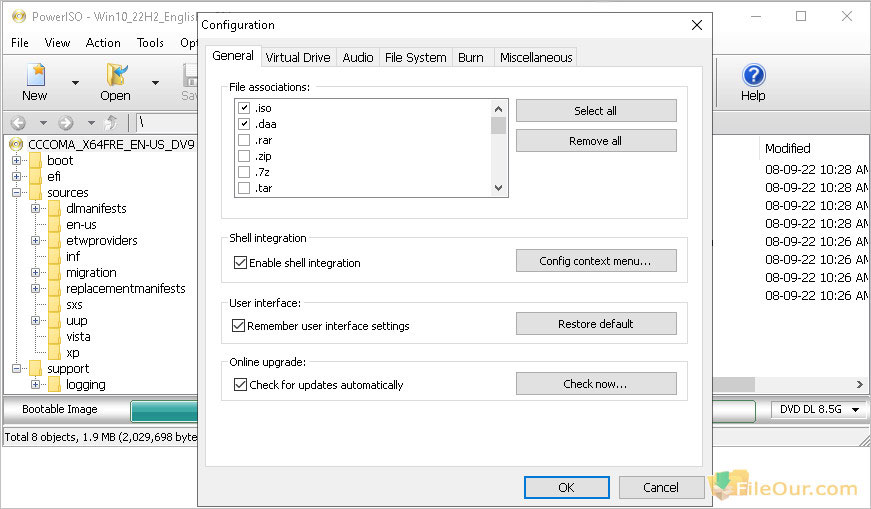 Capture d'écran de l'écran principal PowerISO 2