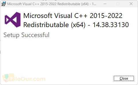 Penyiapan Microsoft Visual C++ Redistributab berhasil