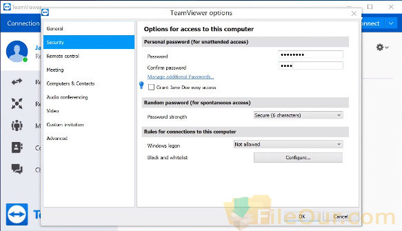 TeamViewer პარამეტრების სკრინშოტი