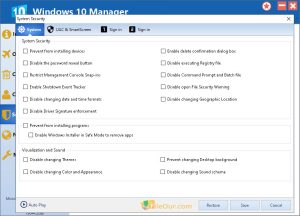 Windows 10 Manager system security snapshot
