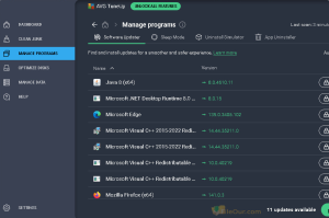 AVG TuneUp Manage Programs screenshot