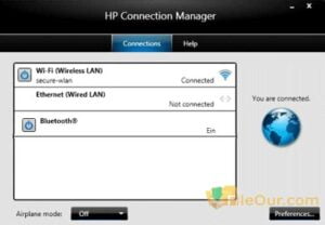 HP Connection Manager skærmbillede