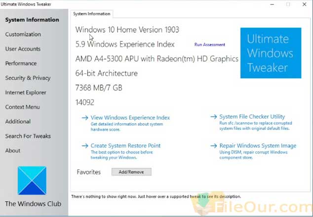 Ultimate Windows Tweaker Download for Windows, Free TweakUI Utility, System Tweaking Application, Windows Customizer, windows optimizer