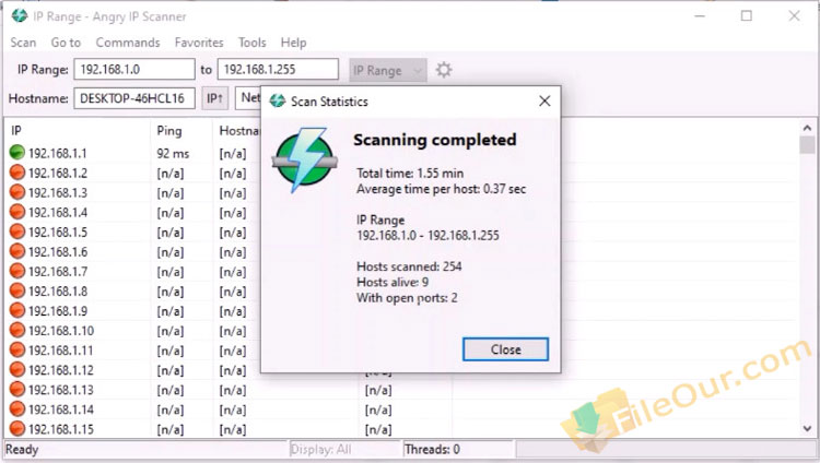 Angry IP Scanner statistikasi skrinshoti