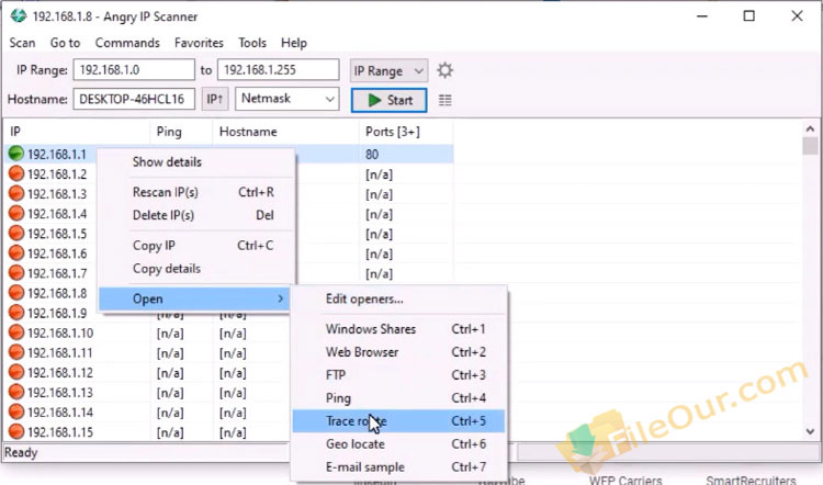 Screenshot des verärgerten IP-Scanner-Trace-Routers