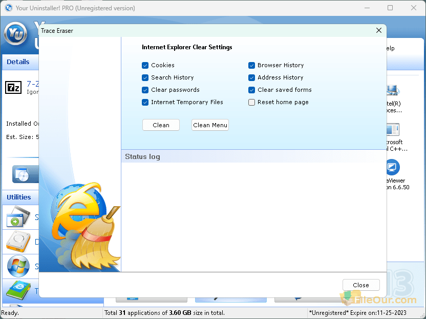 Vestigium tuum Uninstaller Eraser