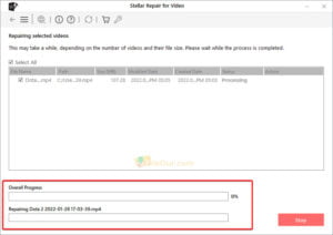 Stellar Repair For Video Reparasjonsprosess-bar