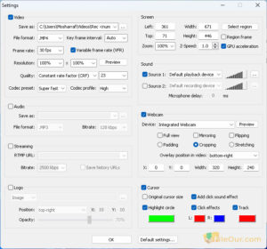 Capture d'écran des paramètres de ZD Screen Recorder