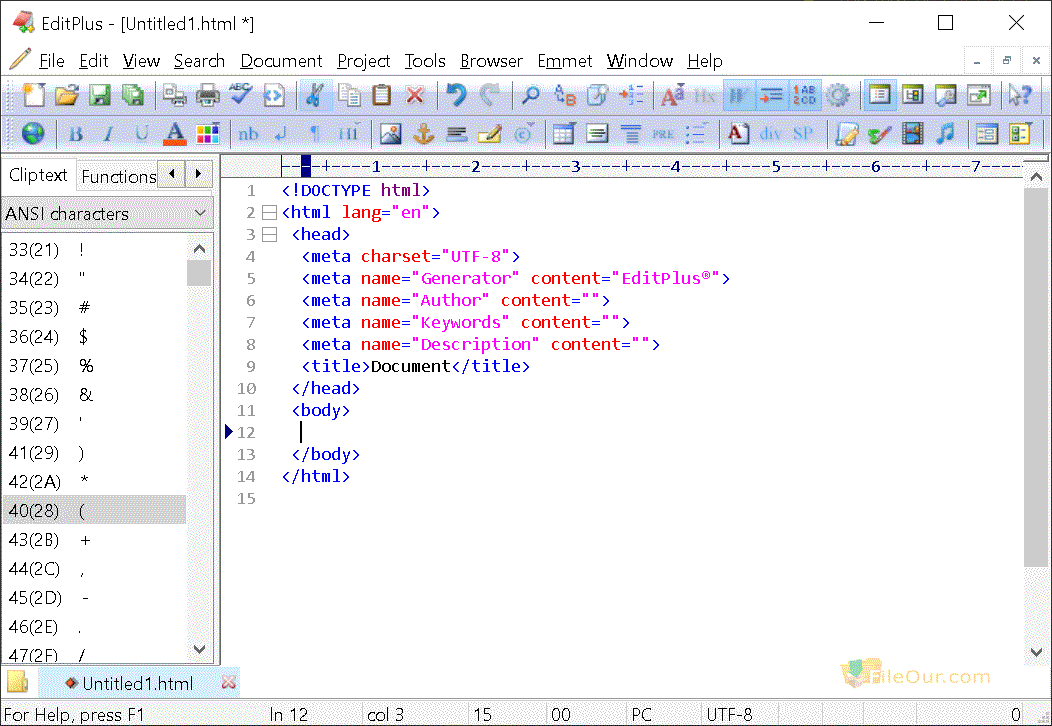 Schermata dell'interfaccia principale di EditPlus