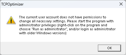 TCP Optimizer administrator user