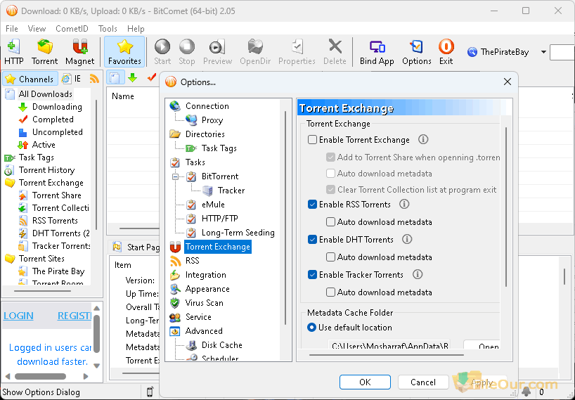 لقطة شاشة لخيار BitComet