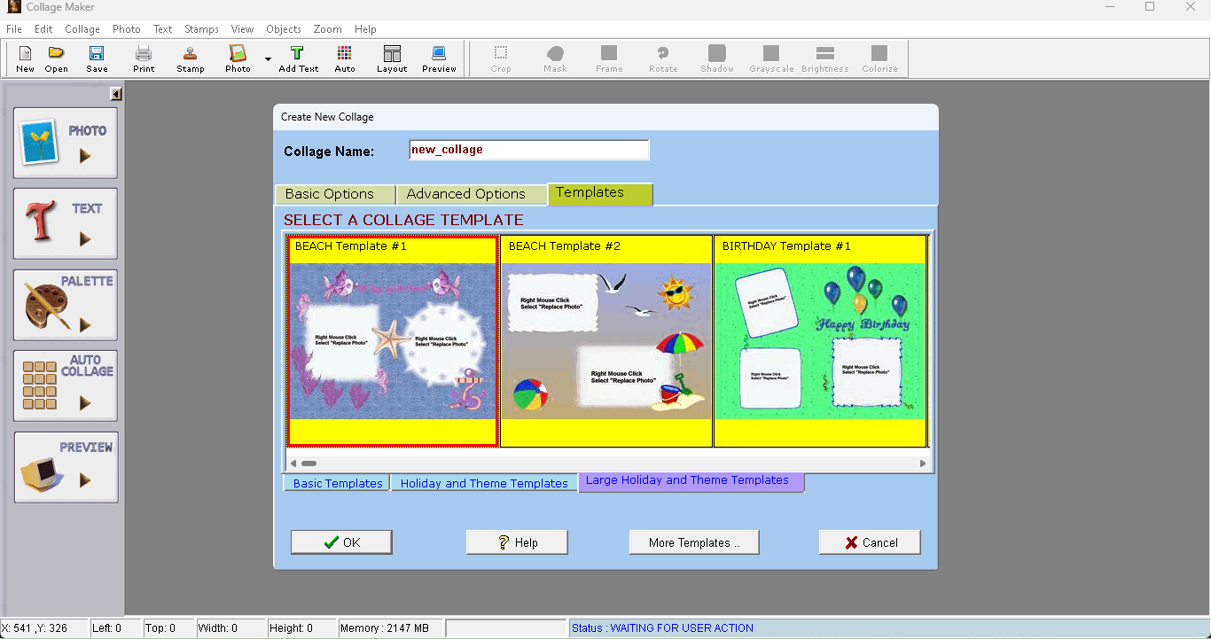 Screenshot der Collage Maker-Vorlage auswählen