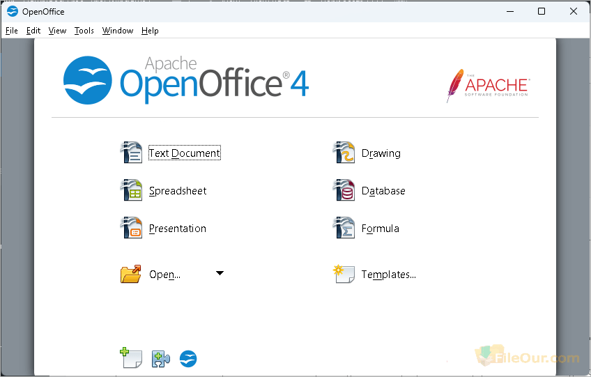 Schermafbeelding van de hoofdinterface van Apache OpenOffice