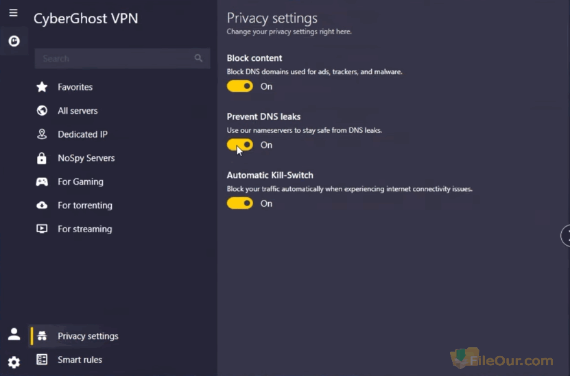 Cyberghost VPN secretum screenshot