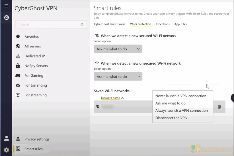 Cyberghost VPN सुरक्षा स्क्रिनसट