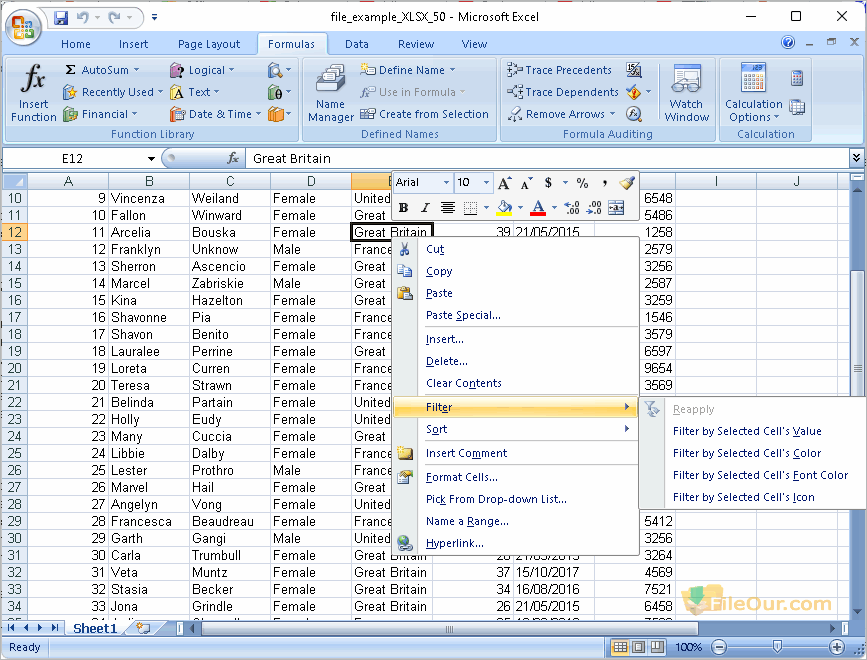 Microsoft Office 2010 Excel-ის ეკრანის სურათი