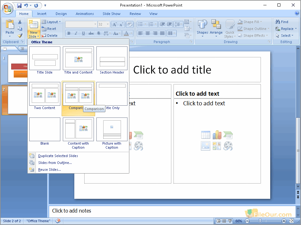 ภาพหน้าจอของ Microsoft Office 2010 พาวเวอร์พอยต์