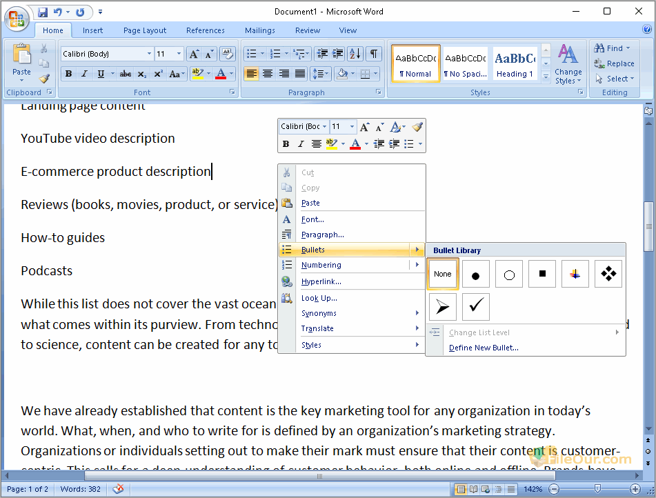 Schermata di Word di Microsoft Office 2010