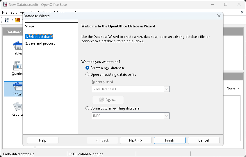 Tangkapan layar OpenOffice Base