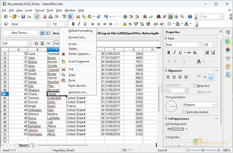 Capture d'écran d'OpenOffice Calc