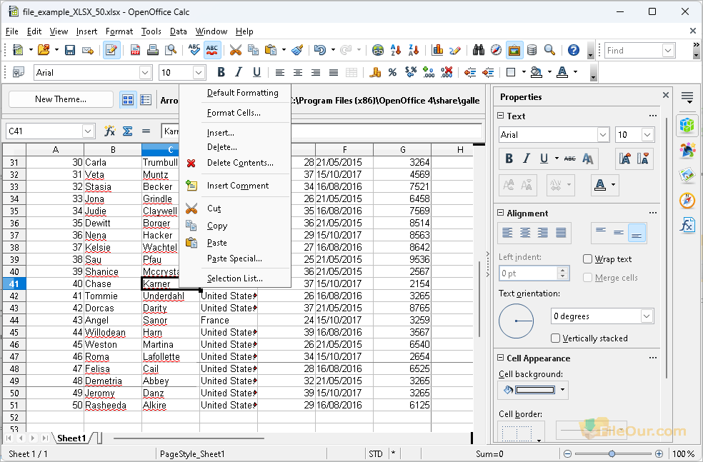 OpenOffice Calc-schermafbeelding