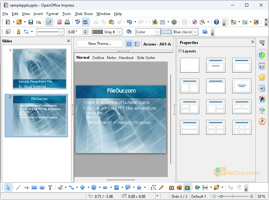 Екранна снимка на OpenOffice Impress