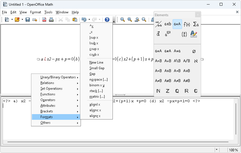 Captura de tela do OpenOffice Math