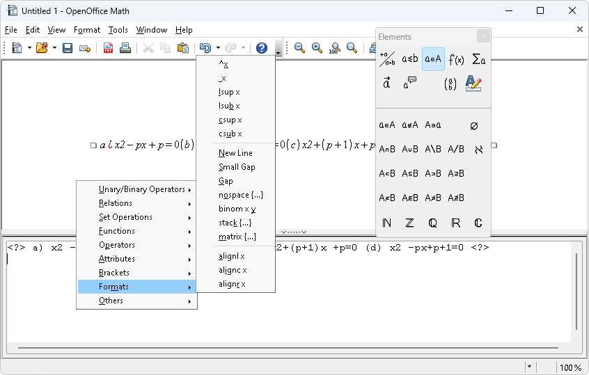 Skærmbillede af OpenOffice Math