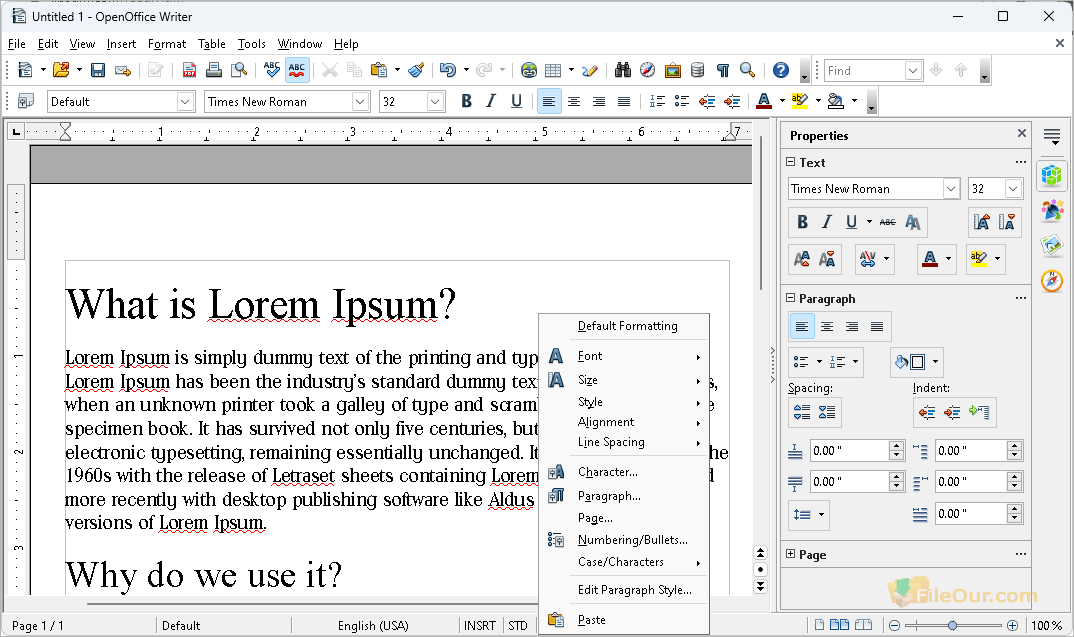 OpenOffice Writer Metin Belgesi ekran görüntüsü