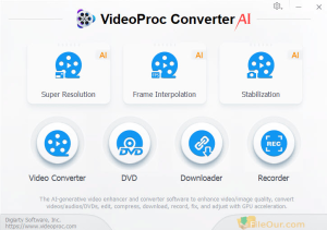 VideoProc कन्वर्टर AI मुख्य इंटरफ़ेस स्क्रीनशॉट