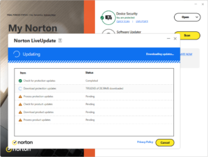 Actualización en vivo de Norton Security